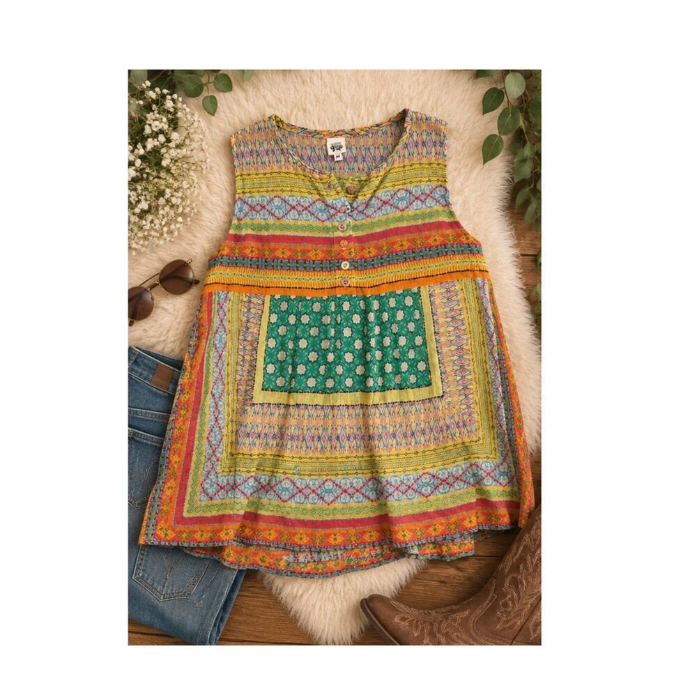 Ivy Jane Women's Mixed Geometric Patchwork Sleeveless Tunic Blouse Multicolor M